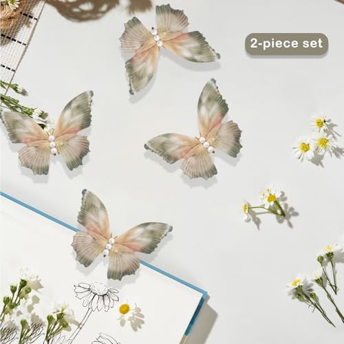 Boho Green Butterfly Hair Clips for Women - 2Pcs Vintage Barrettes