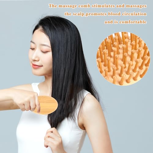 Portable Bamboo Hair Brush - Anti-Static Scalp Massage Comb
