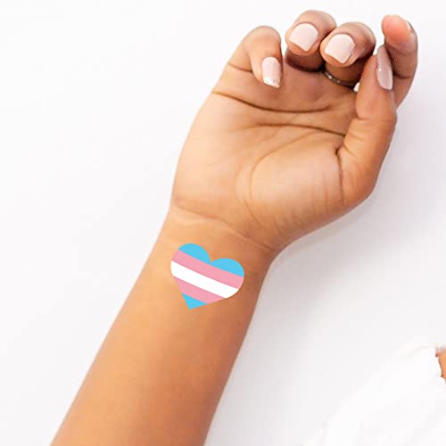 Transgender Heart Temporary Tattoos - LGBTQ Pride Flag & Support Stickers, 25 Pack