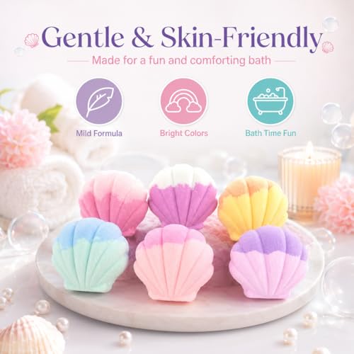 Colorful Shell Bath Bombs Set for Kids with Surprise Toys - 6 PCS