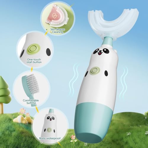 Meqtpomy Kids U-Shaped Electric Toothbrush, Panda Sonic Toothbrush for Ages 8-13