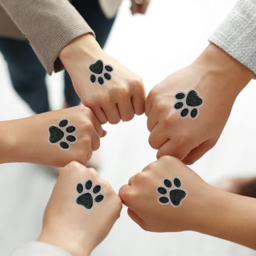 200 Pcs Glitter Paw Print Temporary Tattoos - Black Dog Paw Stickers