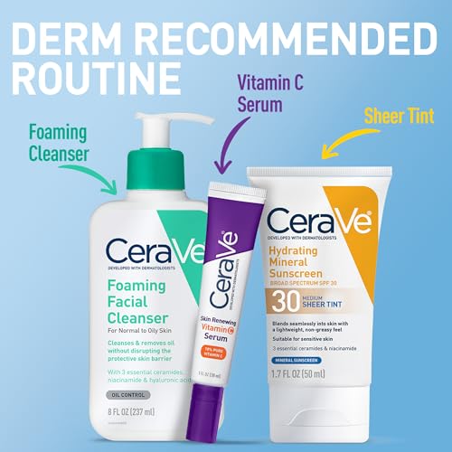 CeraVe Tinted Sunscreen SPF 30 - Mineral Moisturizer for Face, 1.7oz