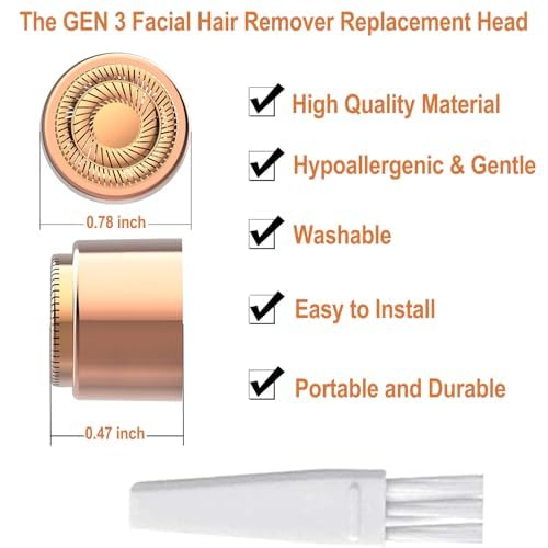Generation 3 Replacement Heads for Finishing Touch Flawless Facial Hair Remover Gen 3 - Double Precision Enhanced Floating Blades Heads for NEW Flawless Gen 3, PACK of 6, w/Storage Case & Clean Brush