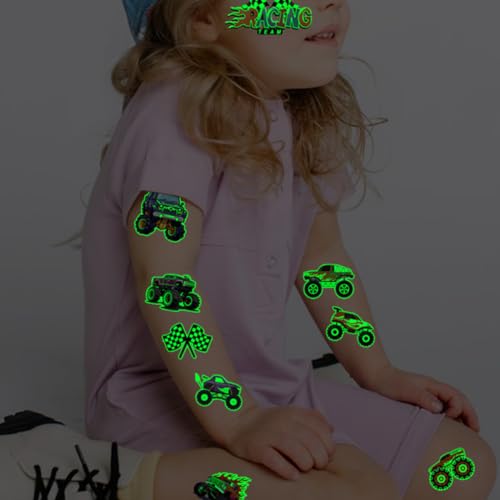 Glow in The Dark Monster Truck Temporary Tattoos - 74 Sheets