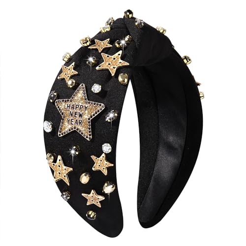 Happy New Year Headband for Women, Beaded Star 1 Design with Rhinestones