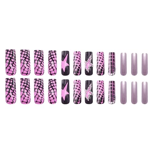 FIEONCIY Star Rhinestone Press On Coffin Nails - Glossy Full Cover Square Fake Manicure