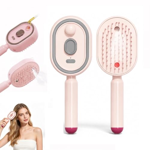 Fvaql Pink Electric Mist Air Cushion Massage Brush - 5 in 1 Detangling & Hydrating Hair Tool