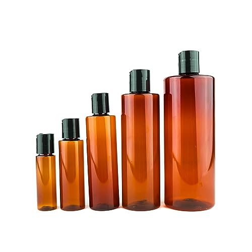 1oz Amber Plastic Bottles (Pack of 12) with Screw Caps - Reusable Travel Containers