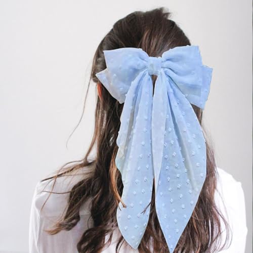8-Inch Blue Satin Hair Bows for Women & Girls - Elegant Clip