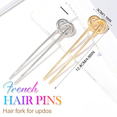 Gold Metal French Hair Pins U Shape Hair Fork for Buns & Updos (Pack of 2)