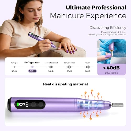 Ccigedy Cordless Electric Nail Drill for Acrylic & Gel Nails - Purple