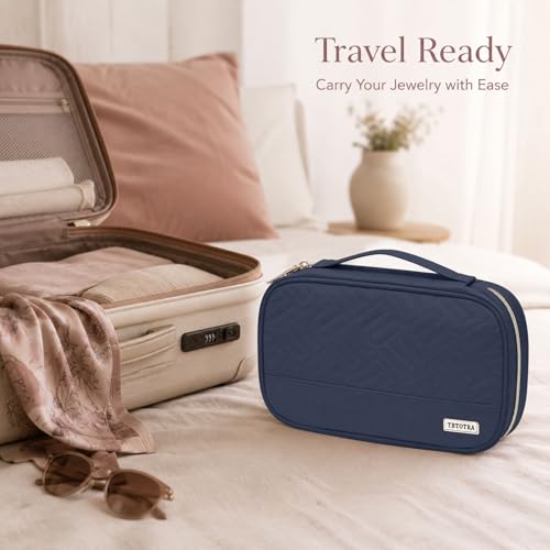 Travel Jewelry Organizer Case - Soft Polyester for Necklaces, Earrings, Rings & Bracelets - Compact Design in Blue