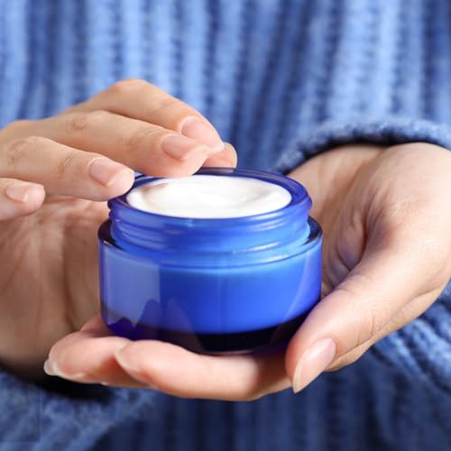 2 oz Blue Glass Cosmetic Jars with Lids - 12 Pack Refillable Containers
