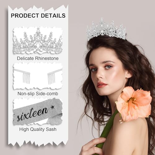 Sweet 16 Birthday Sash and Tiara Set - Crystal Crown for 16th Party