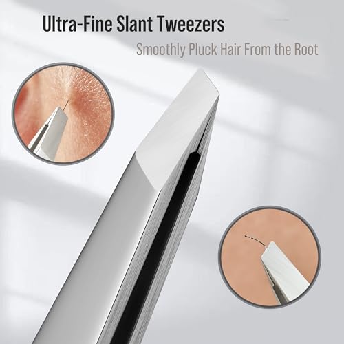 DuroX Precision Slant Tweezers for Eyebrows & Hair Removal - Stainless Steel, Fine Tips