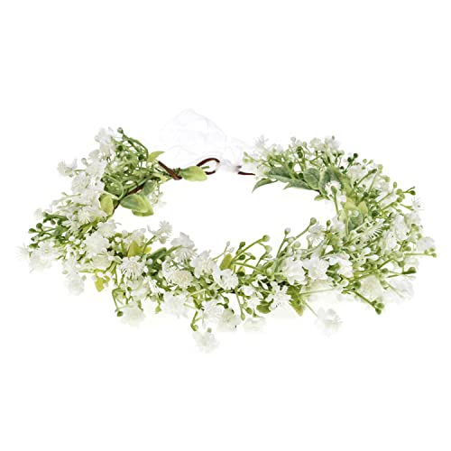 June Bloomy White Bridal Flower Crown for Women & Maternity - Rose & Leaf Headband, Wedding & Photo Prop B-White