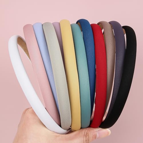 XIMA 10mm Solid Color Fabric Headbands - 12 Pack for Women & Girls