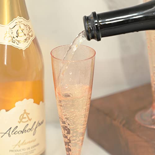 Homy Feel 30 Pack Rose Gold Glitter Champagne Flutes - 5OZ Disposable Wine Glasses for Parties & Events