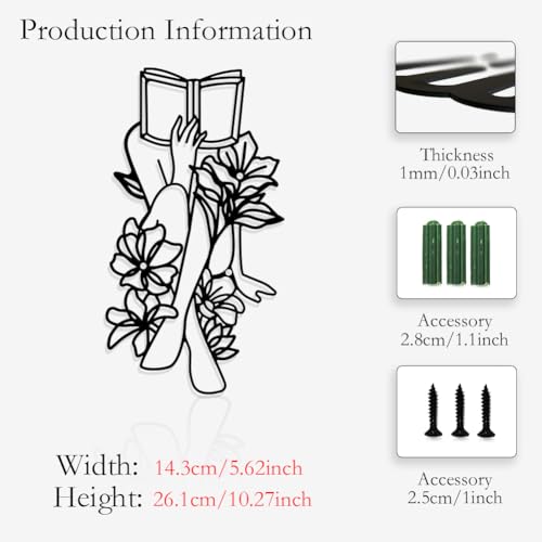 Elegant Black Woman Reading Flowers Metal Wall Art Decor