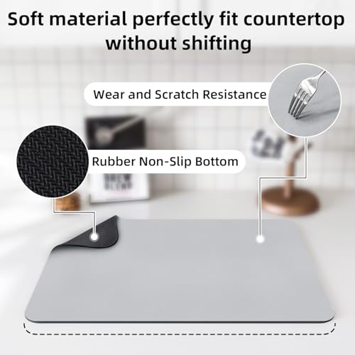 LOPNUR Small Dish Drying Mat, 18"x16", Light Grey - Super Absorbent & Quick-Drying