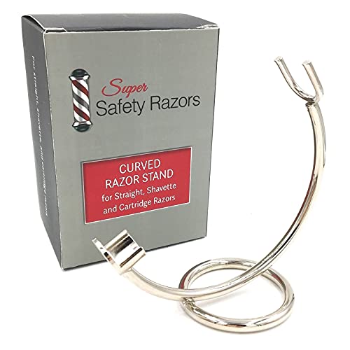 Curved Chrome Razor Stand for Straight & Cartridge Razors