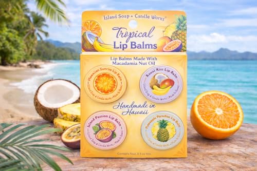 Island Soap & Candle Works Tropical Lip Balm Sampler – 4 Pack Tin Set
