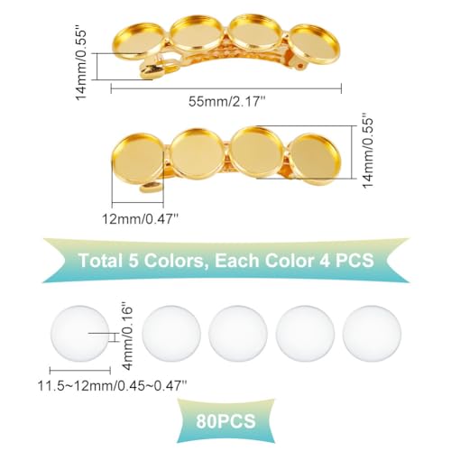 20 Pcs Brass Blank Hair Clips with Glass Cabochons for DIY