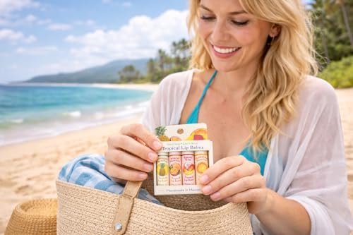 Island Soap & Candle Works Tropical Lip Balm Stick Sample Pack – 4 Assorted Flavors, Handcrafted in Hawaii