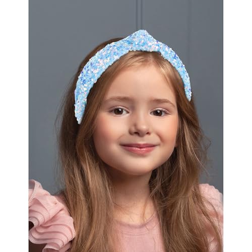 YARIEW Sparkle Sequin Knotted Headband for Girls - Blue