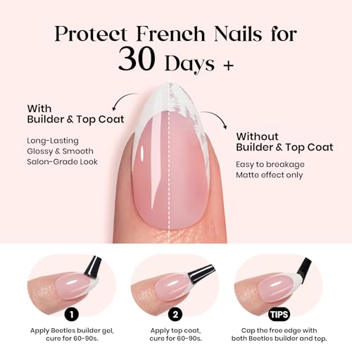 Beetles Brown French Tip Press On Nails - Short Square 150 Pcs - S-01