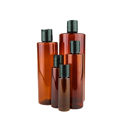 1oz Amber Plastic Bottles (Pack of 12) with Screw Caps - Reusable Travel Containers