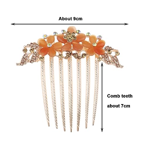 Champagne Flower Hair Comb with Rhinestones - Wedding Headpiece