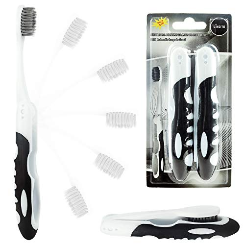 Lingito Travel Charcoal Toothbrush Set - Portable Soft Bristles (2 Pack)