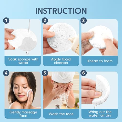 GAINWELL 50 White Compressed Facial Sponges - Natural Cellulose Makeup & Cleansing Pads