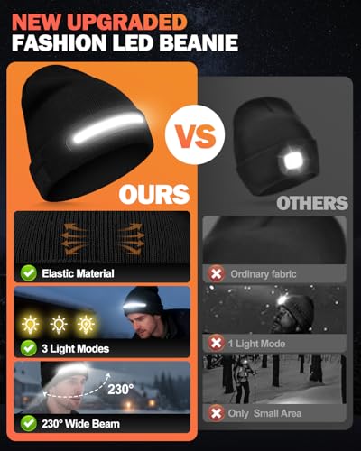 Maraiss Unisex LED Light Beanie - Black, One Size, Gifts for Men Women Dad Valentine Birthday
