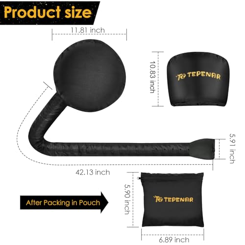 TEPENAR Large Black Adjustable Bonnet Hair Dryer Attachment for Fast, Even Drying