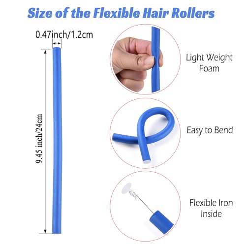 Royota 30PCS Flexible Foam Hair Curlers - Heatless Twist Flexirods for Short to Long Hair, 3 Colors, 0.47 Inch Diameter