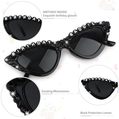 CIEHER Rhinestone Birthday Sunglasses for Women and Girls Party Favors