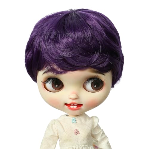 Tzncos 10-Inch Short Curly Doll Wig - Purple Heat-Resistant Synthetic Hair