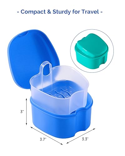 JMU Denture Bath Case Set with Strainer | Navy & Teal Blue