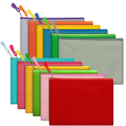 Fassave 12-Pack DIY Blank Cotton Canvas Zipper Bags, Large Makeup Pouches
