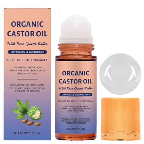 Organic Castor Oil with Rose Quartz Roller Ball 1.7oz - Multi-Use Skin & Hair Treatment