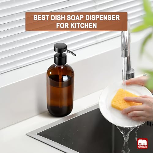 GMISUN Amber Glass Soap Dispenser with Stainless Steel Pump - 17 Fl Oz