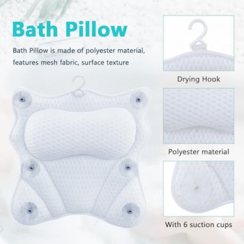 Saycker White Bath Pillow for Tub - Ergonomic Neck & Back Support, Reusable & Washable