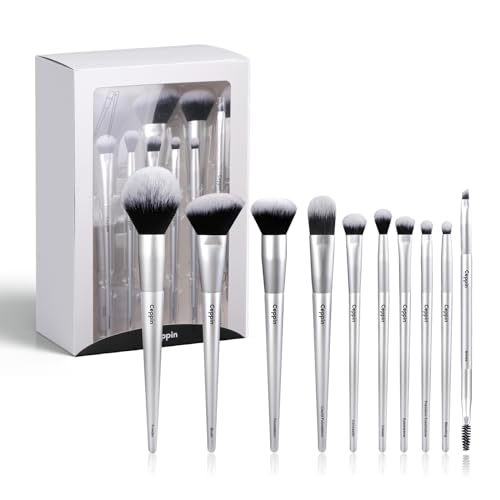 Silver Makeup Brush Set - 10Pcs Professional Synthetic Brushes