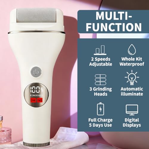 Rechargeable Waterproof Foot Callus Remover Kit with 3 Heads - Pedicure Tool for Home Spa
