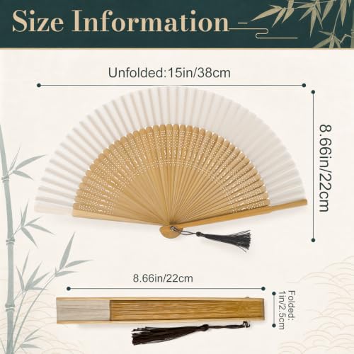 Vintage Bamboo Silk Folding Hand Fan for Women - 8.3x15 inches