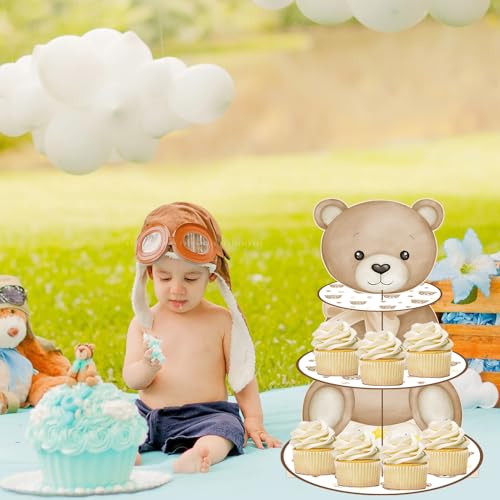 3-Tier Teddy Bear Cupcake Stand for Baby Showers & Parties