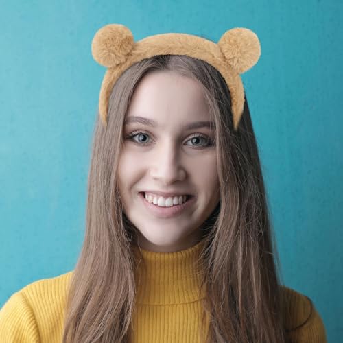 Ondder PatternB Light Brown Bear Ears Headbands Set - Cute Spa & Makeup Hair Accessories